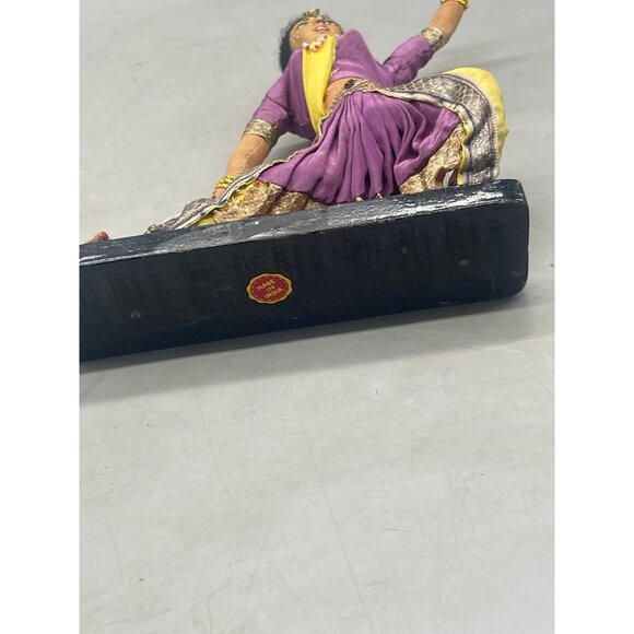 India dancer figurine on stand purple yellow made in India 8x8" embellish READ - Picture 7 of 8